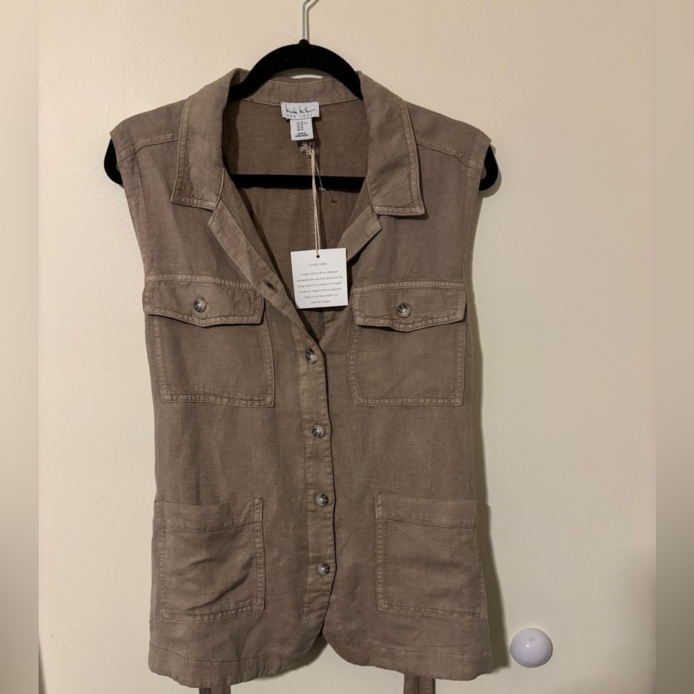 Nicole Miller Neutral Beige Button-Front Vest